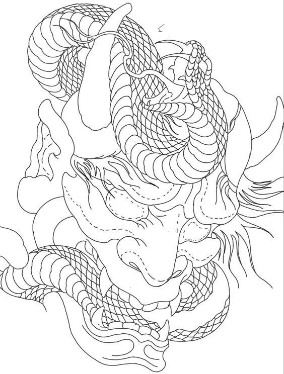 phác thảo hình xăm mặt quỷ ngậm rắn không màu