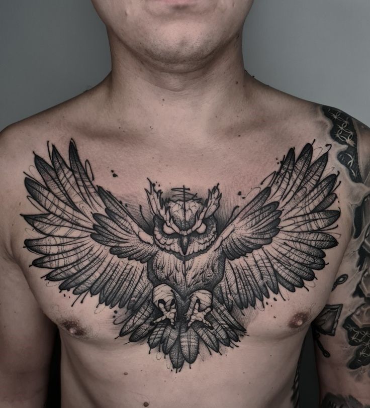 mẫu tattoo con cú kín ngực cực đẹp