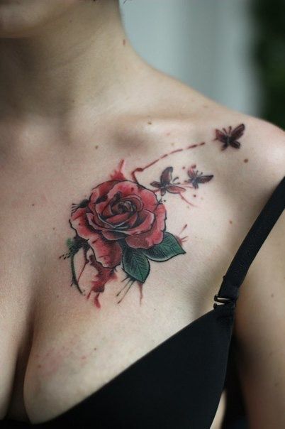 siêu nổi bật khi tattoo mẫu hoa hồng và bướm