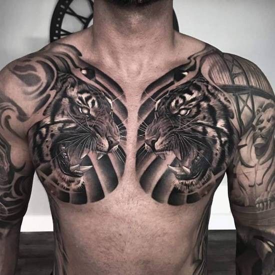 tattoo mẫu con hổ cực chiến trên ngực