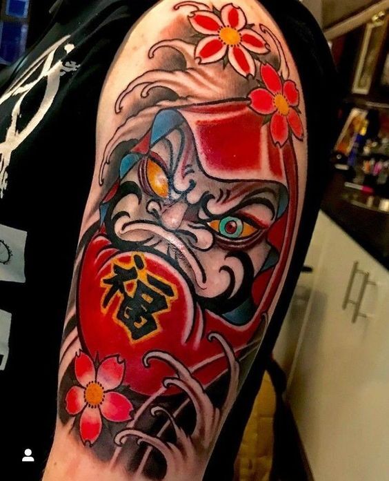 tattoo búp bê daruma chữ phúc