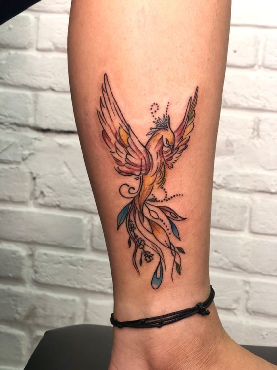 tattoo phượng hoàng lửa mini màu sắc bí ẩn