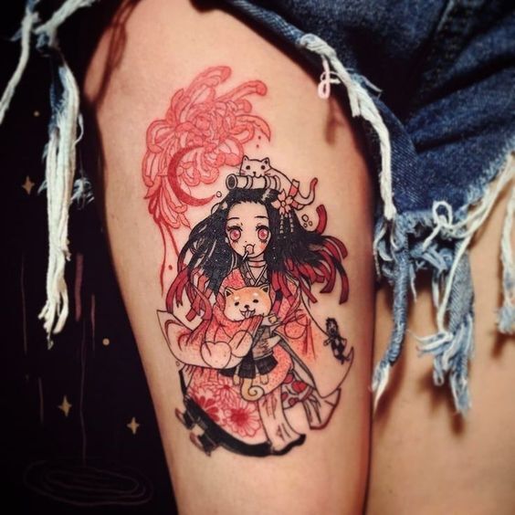 Tattoo hoa bỉ ngạn và nhân vật hoạt hình