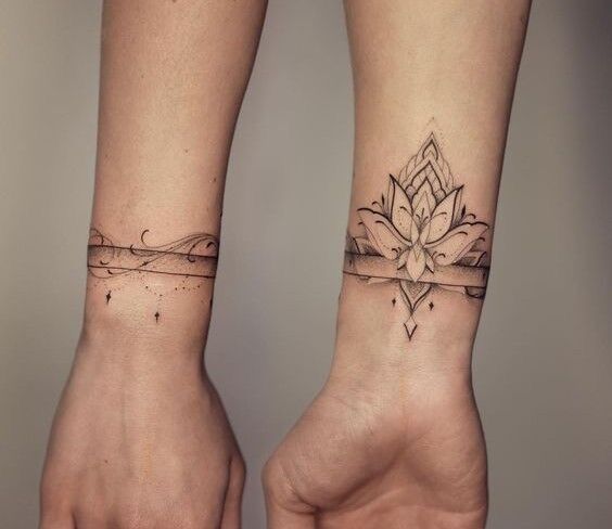 mẫu tattoo hoa sen cách điệu trên cổ tay