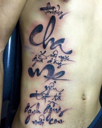 ý tưởng tattoo câu ca dao về cha mẹ bằng thư pháp