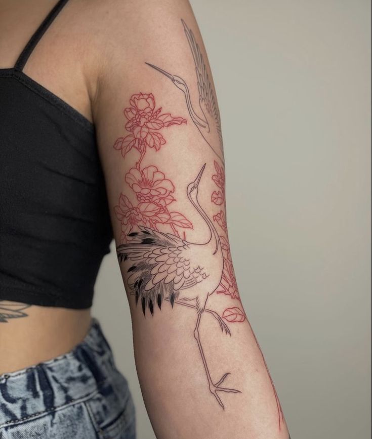 kiểu tattoo con cái hạc rất rất hóa học ở bắp tay