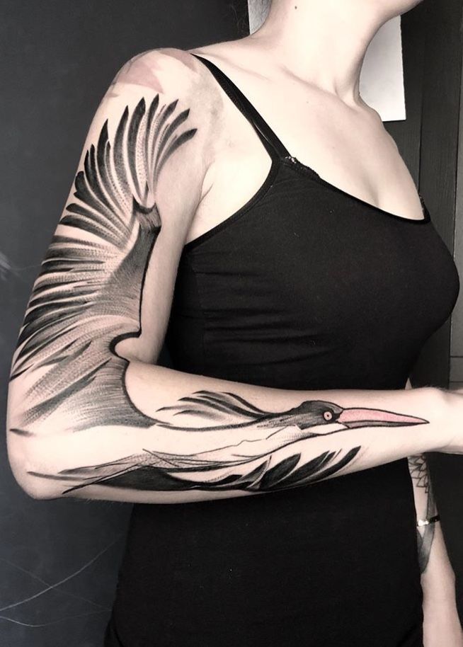 mẫu tattoo con cái hạc full cánh tay