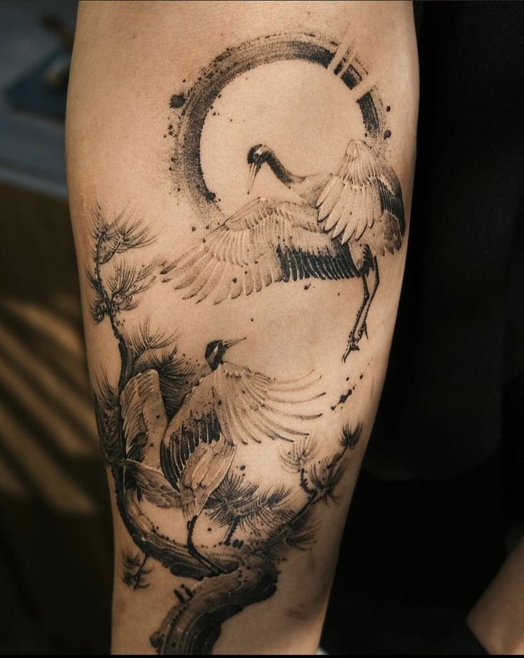 tattoo tranh ảnh hạc rất rất đẹp