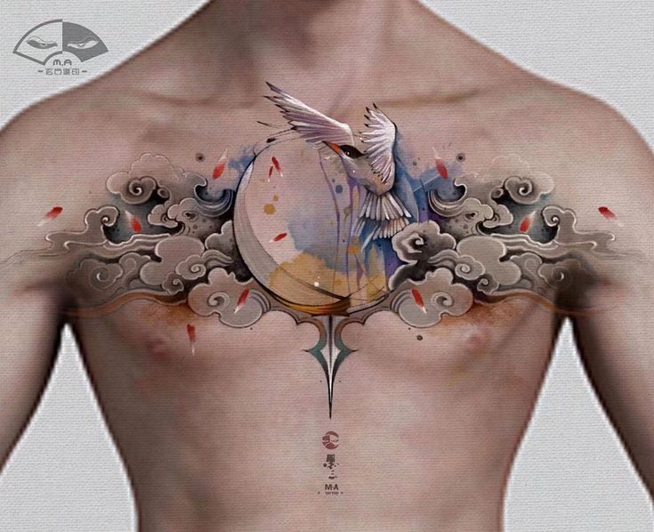 tattoo con cái hạc trước vùng ngực rất rất đẹp