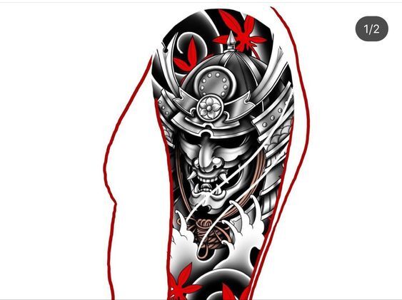 ý tưởng tattoo mặt quỷ samurai ở bắp tay