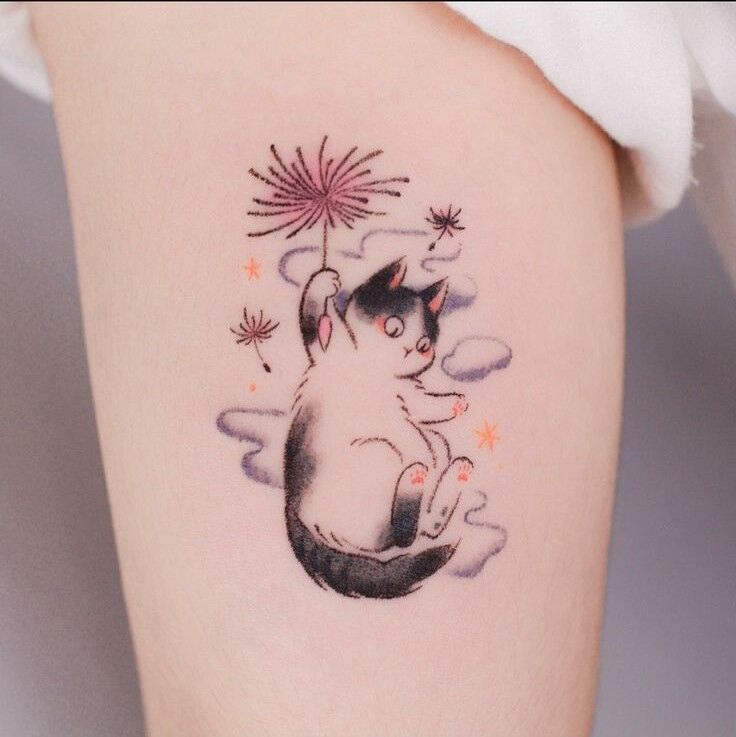 mẫu tattoo mèo mang nét ngây ngô dễ thương