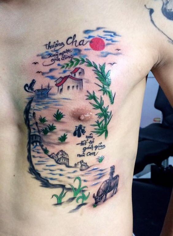 mẫu tattoo nghệ thuật thể hiện lòng người con luôn hướng về cha mẹ